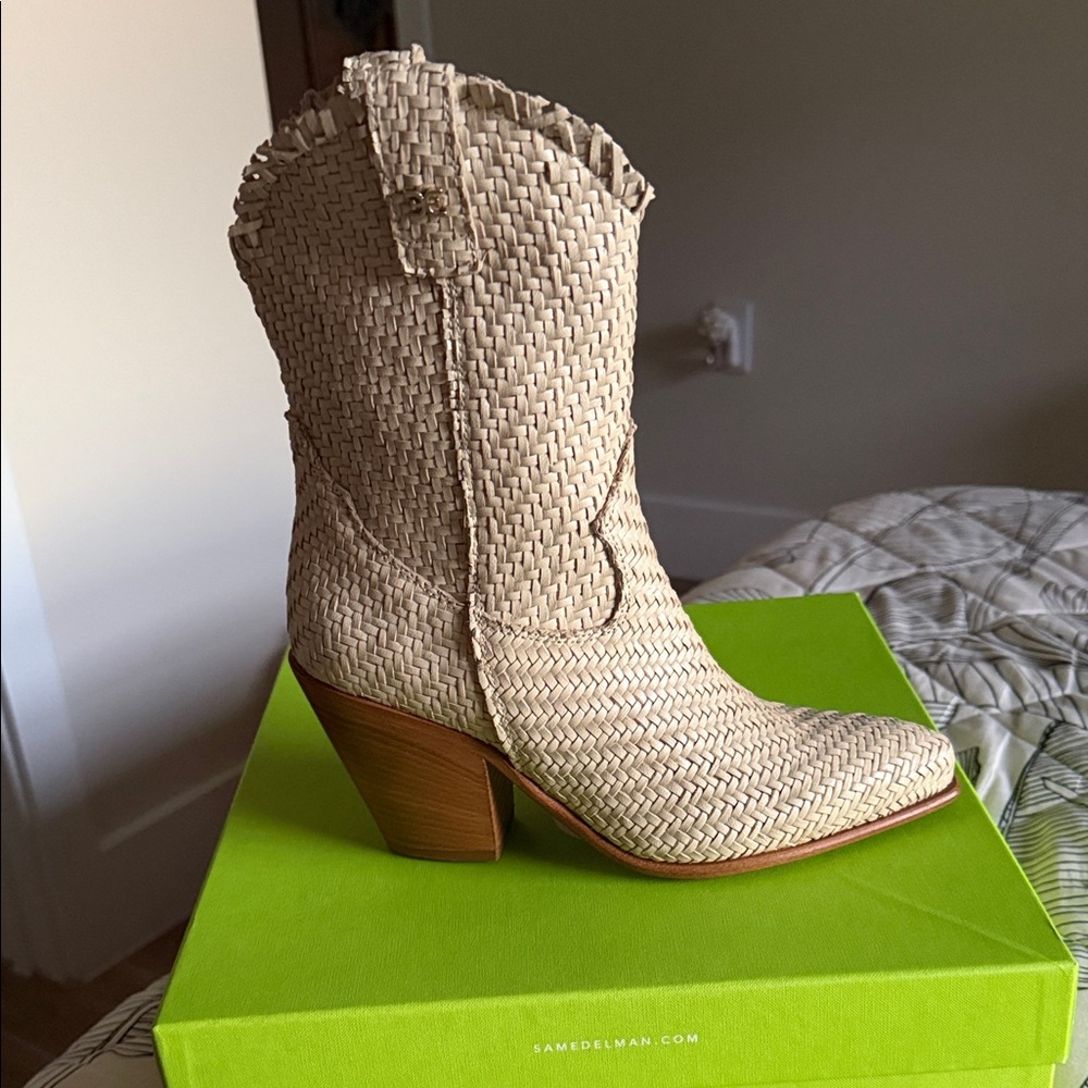 Sam Edelman Women's Cream Woven Heeled Boots